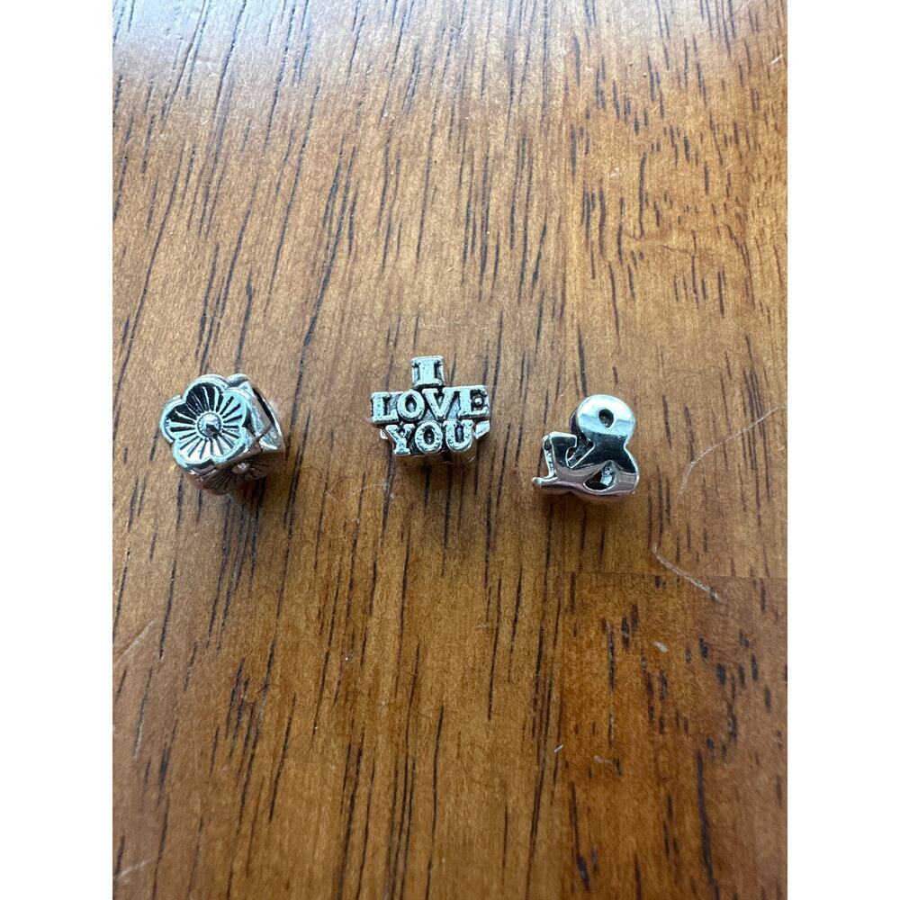 Silver-Tone “Love” Bead Charms – Set of 3 (European Bracelet Style